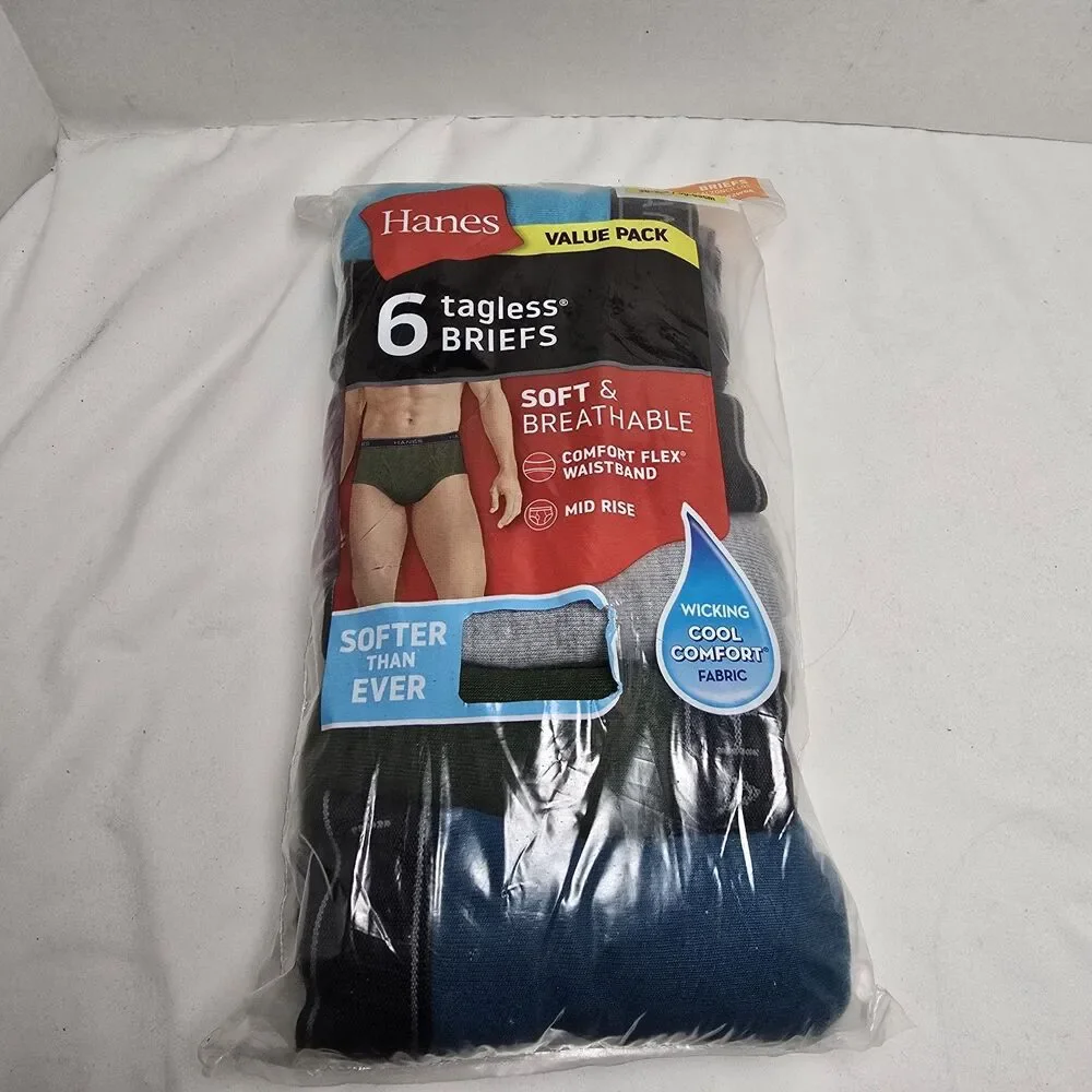 Hanes Comfort Flex Briefs Mid-Rise 6pk Multi-Color Men's Size Large 36-38 Tagles